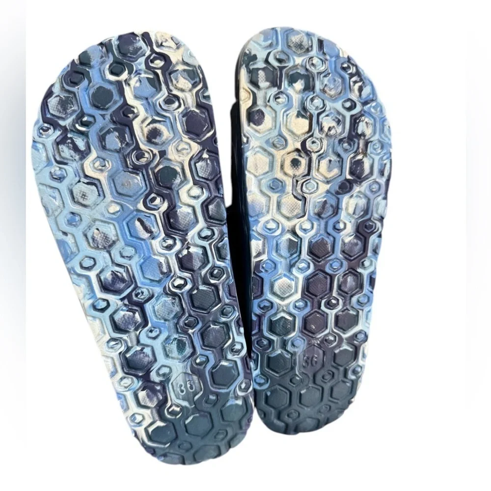 Rockin Blue Marble Double Buckle Slide Sandals Waterproof Beach Pool Shoes 6
